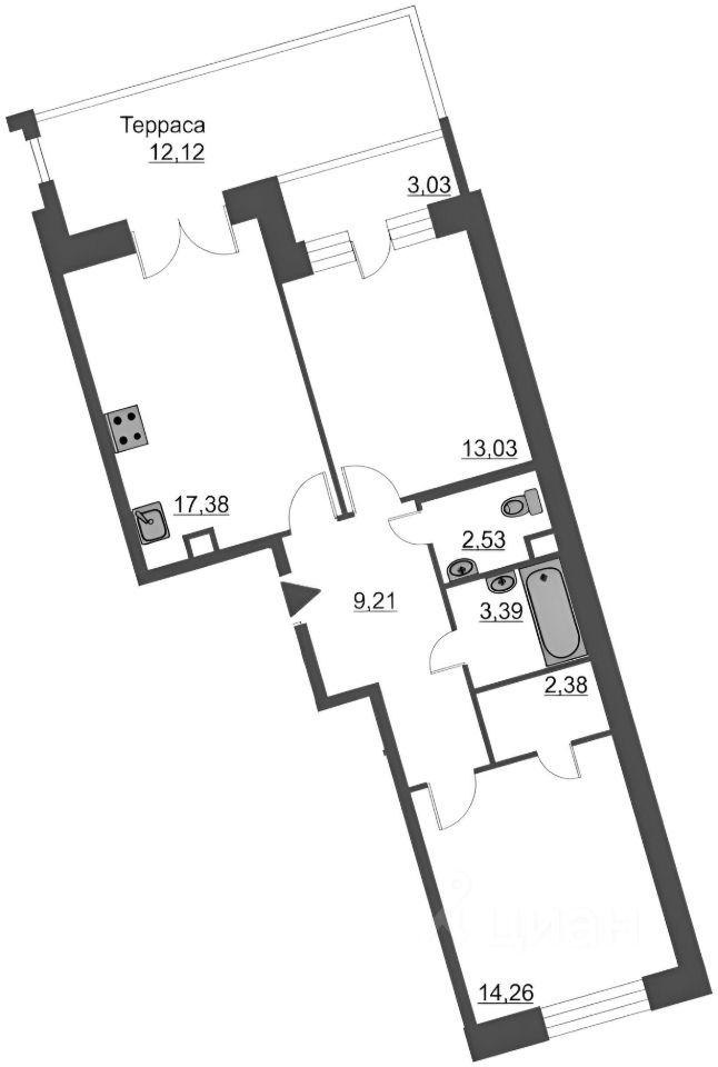 Планировка этой квартиры по данным Циан