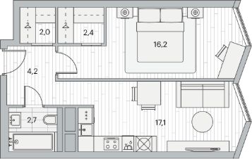 1-комн.кв., 45 м², этаж 4