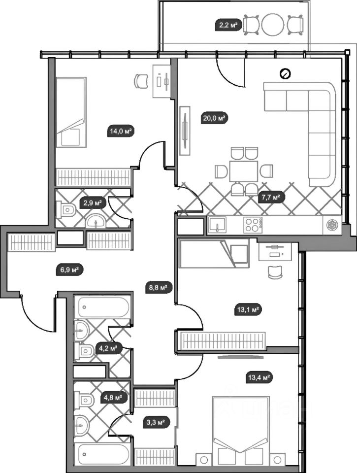 Планировка этой квартиры по данным Циан