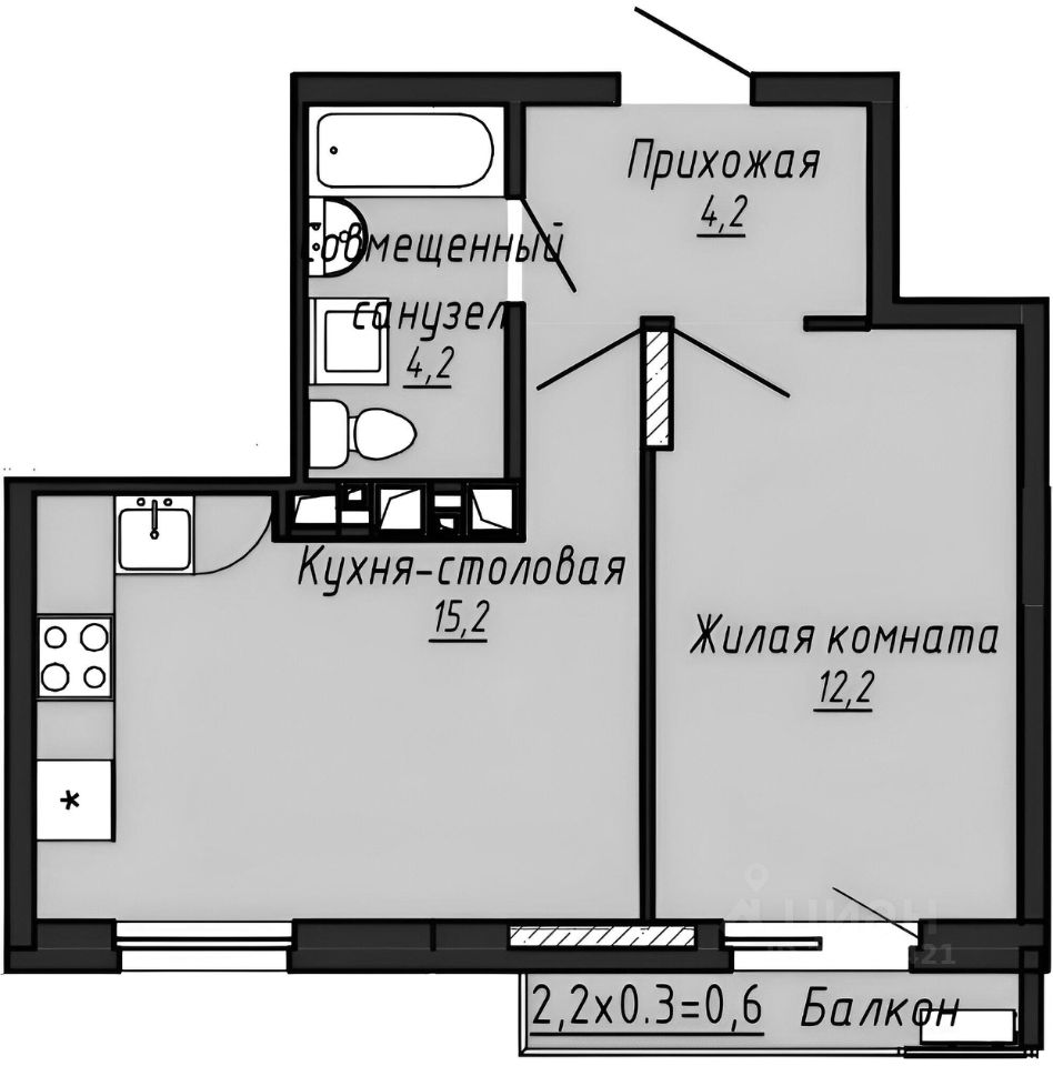 Планировка этой квартиры по данным Циан