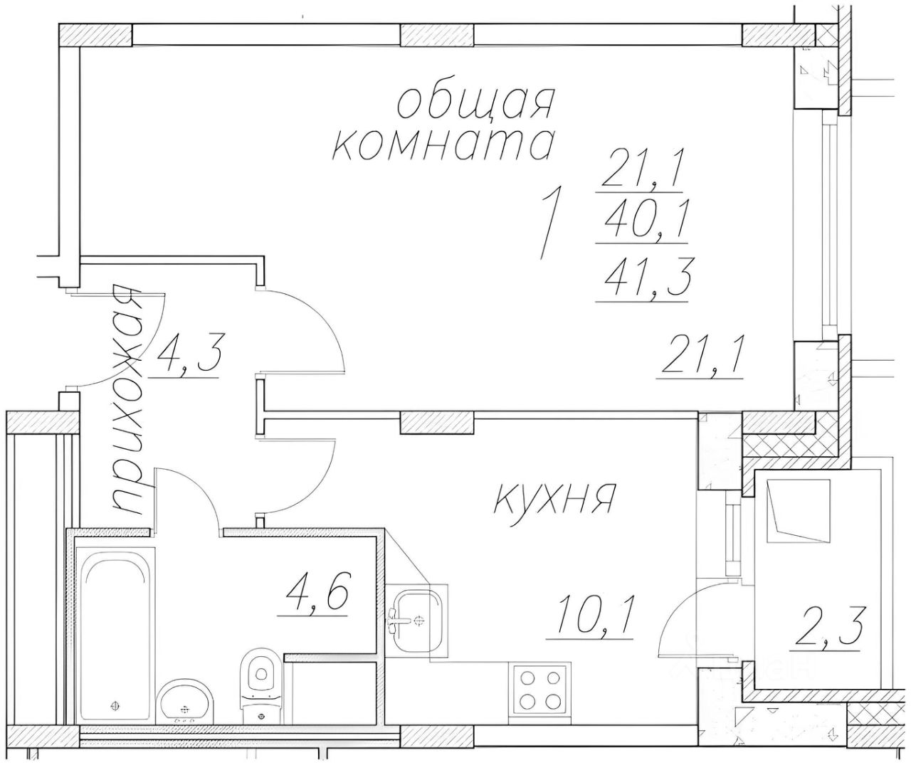 Планировка этой квартиры по данным Циан