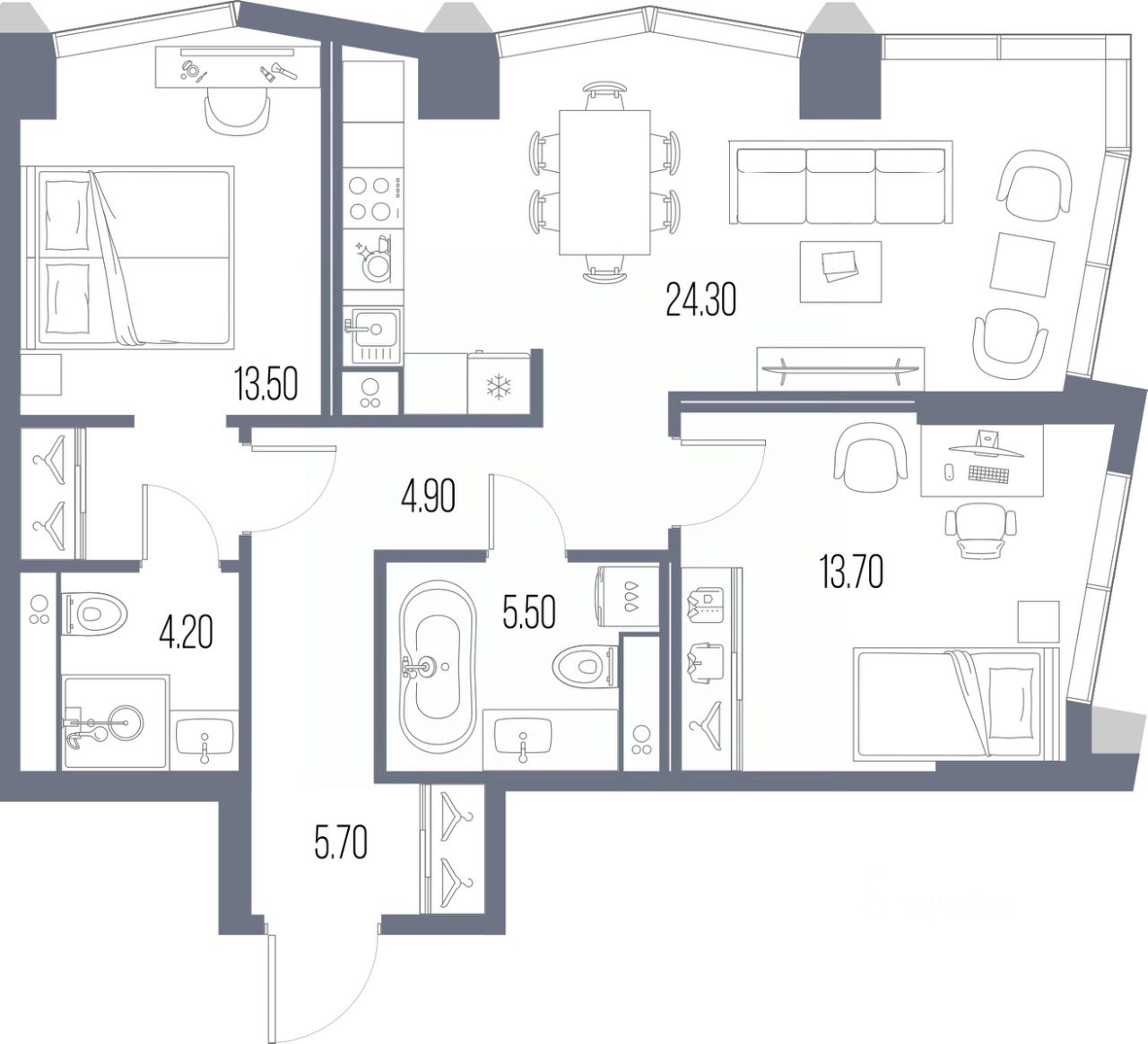 2-комн.кв., 71,8 м², 34/58 этаж