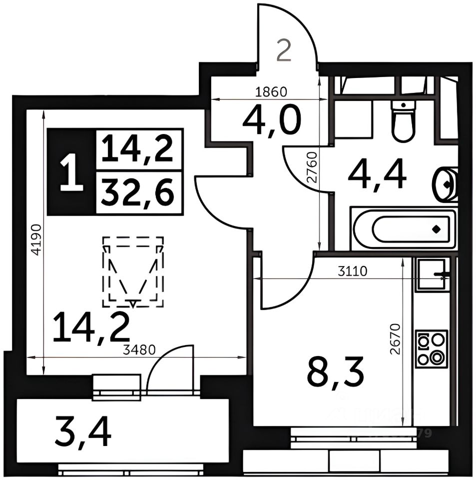 Планировка этой квартиры по данным Циан