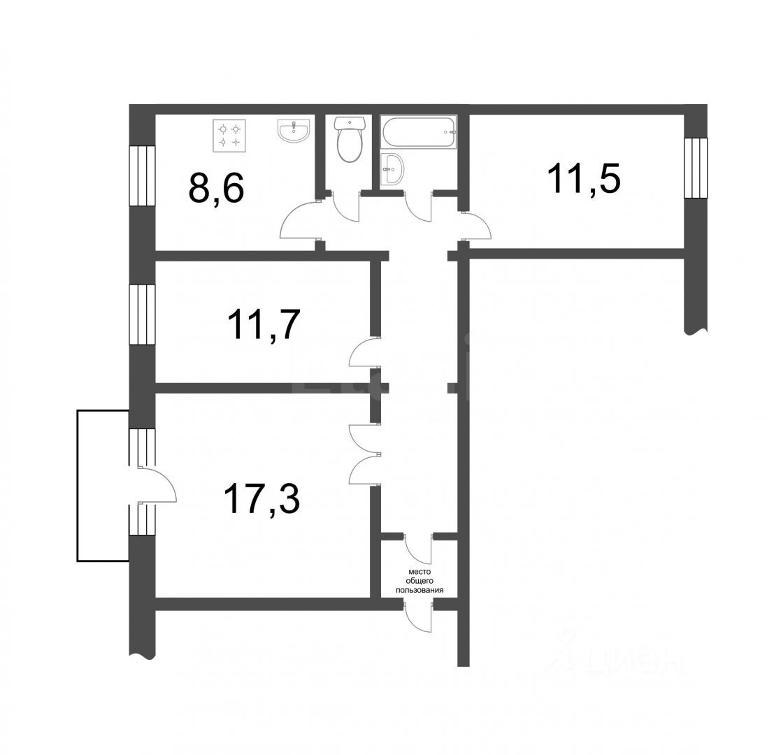 Планировка этой квартиры по данным Циан