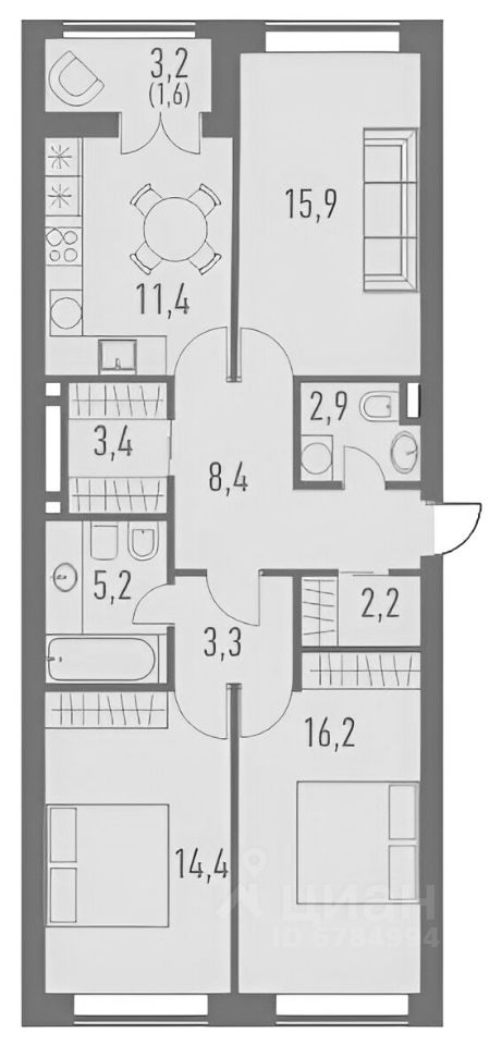 Планировка этой квартиры по данным Циан