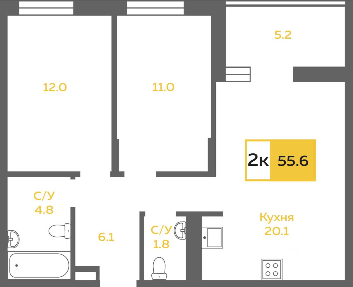 Планировка этой квартиры по данным Циан