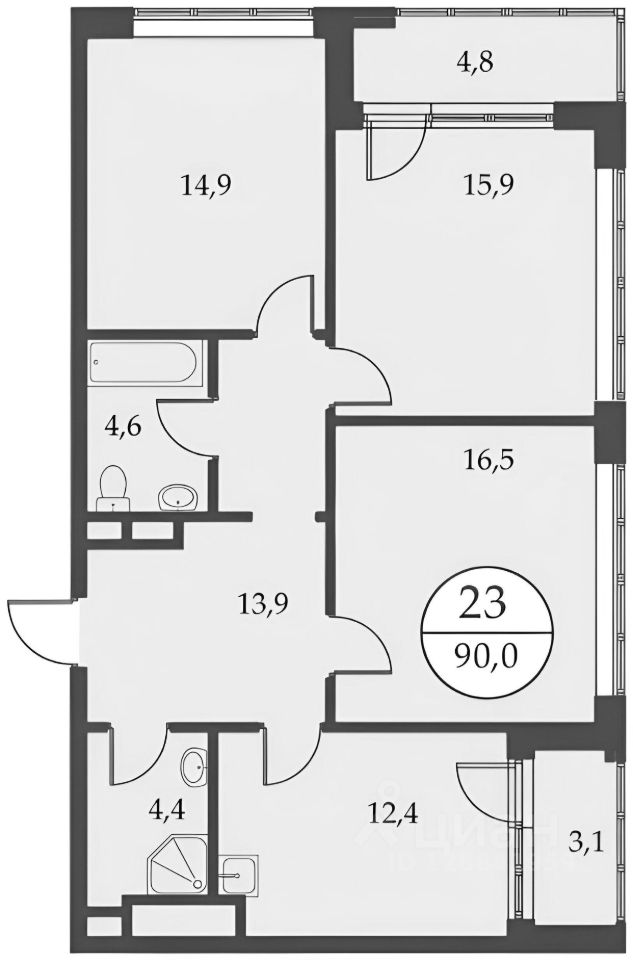 Планировка этой квартиры по данным Циан