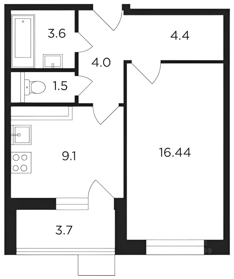 Планировка этой квартиры по данным Циан