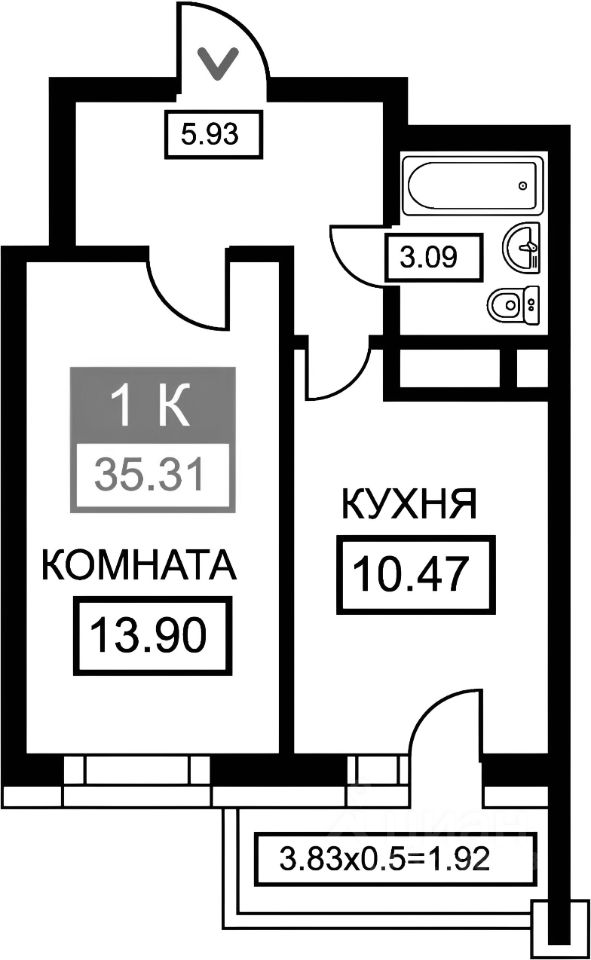 Планировка этой квартиры по данным Циан