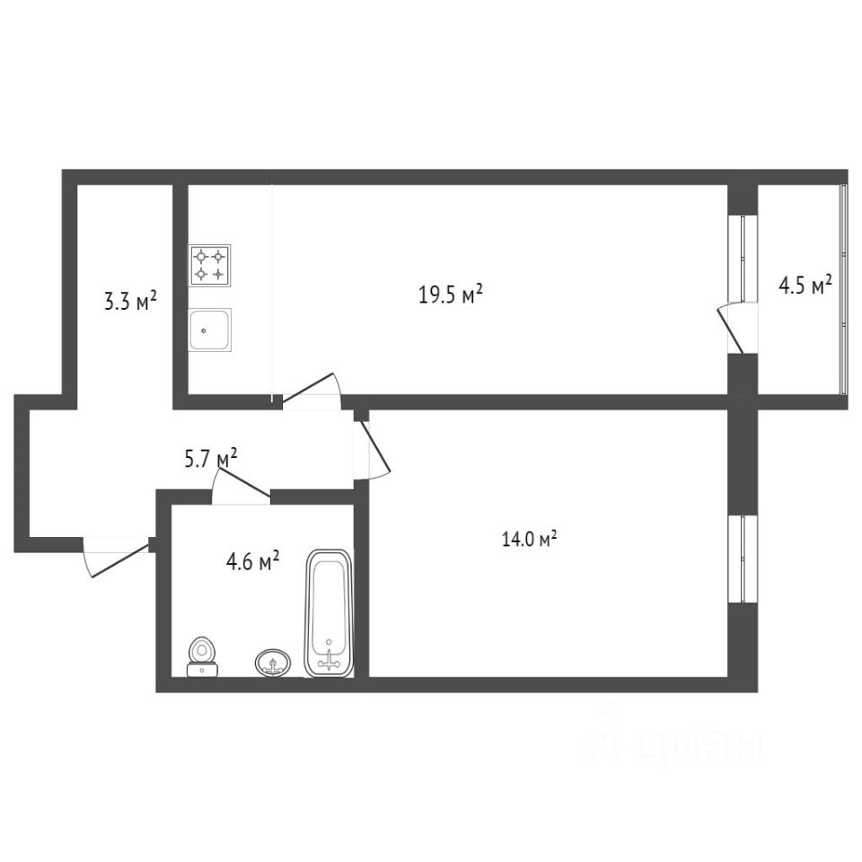 Планировка этой квартиры по данным Циан