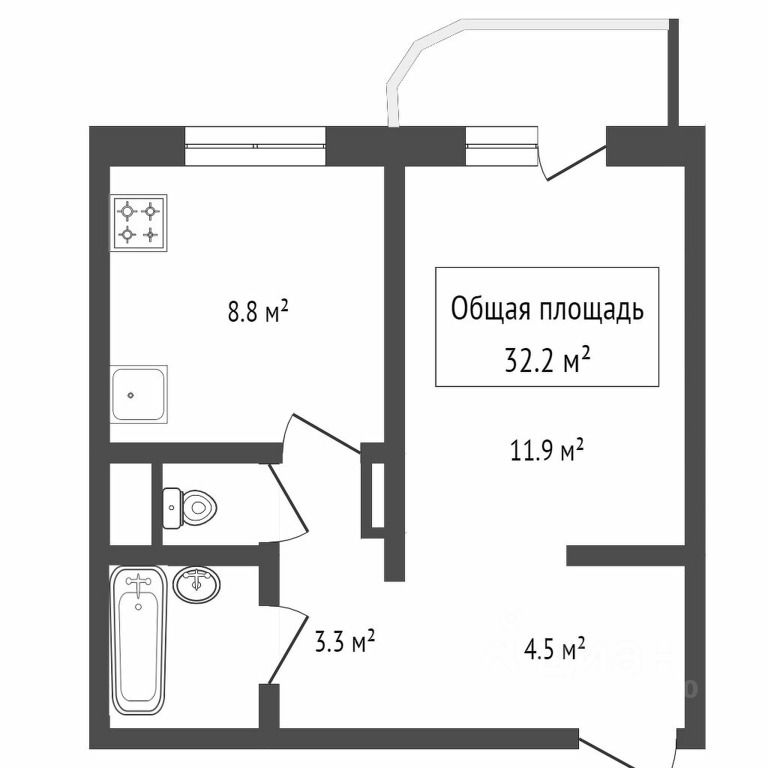Планировка этой квартиры по данным Циан