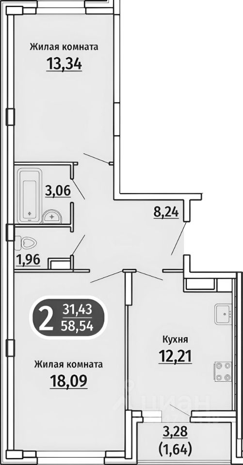 Планировка этой квартиры по данным Циан
