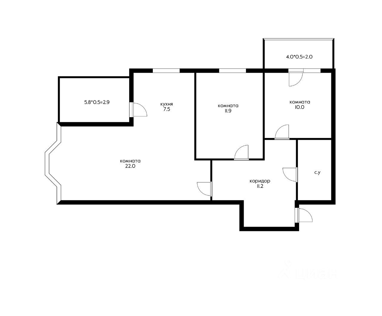 Планировка этой квартиры по данным Циан