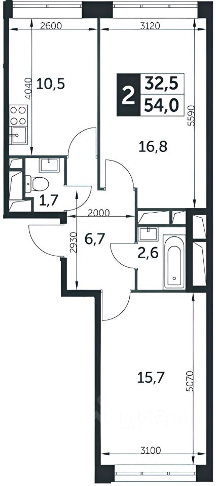 Планировка этой квартиры по данным Циан