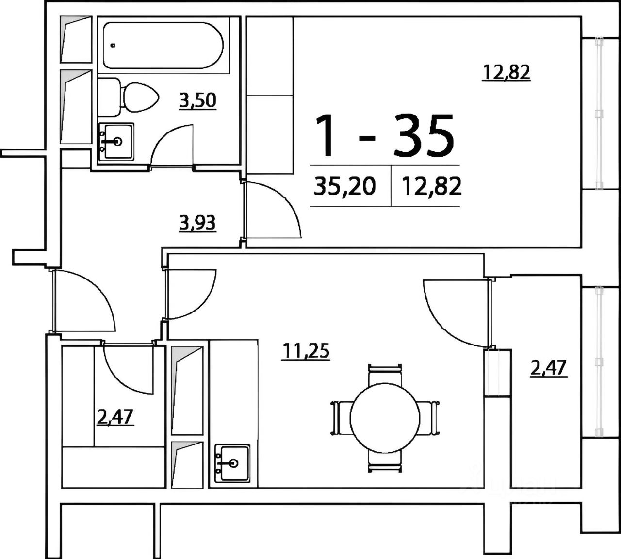 Планировка этой квартиры по данным Циан