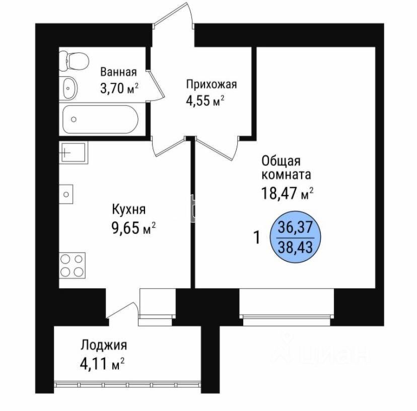 Планировка этой квартиры по данным Циан