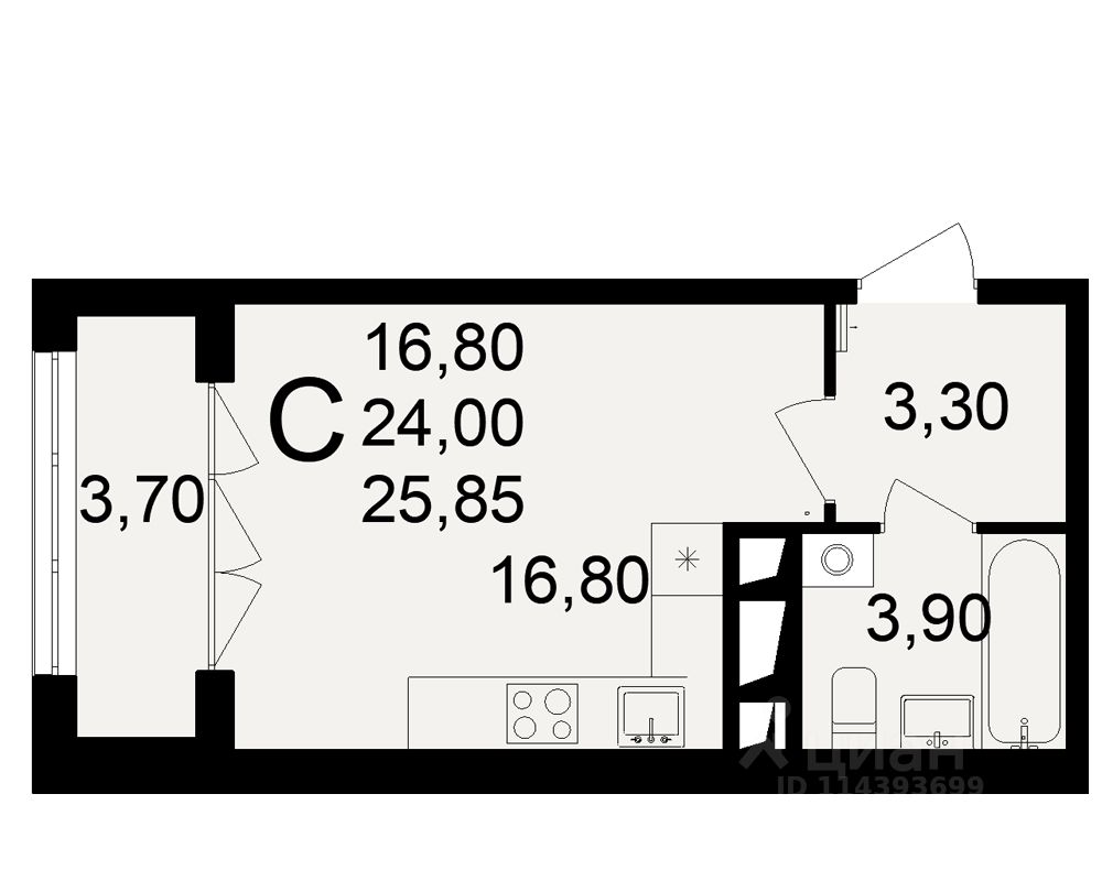 1-комн.кв., 24 м², 12/18 этаж