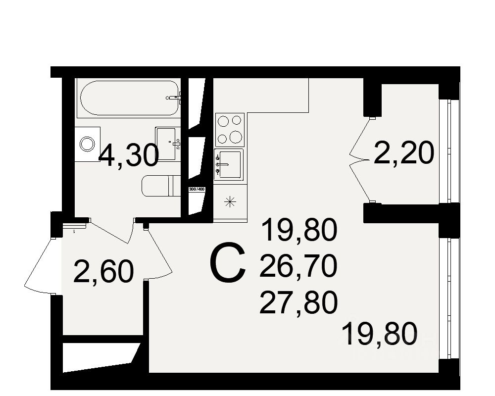 1-комн.кв., 26,7 м², 13/18 этаж