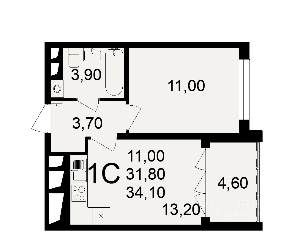 1-комн.кв., 31,8 м², 17/18 этаж