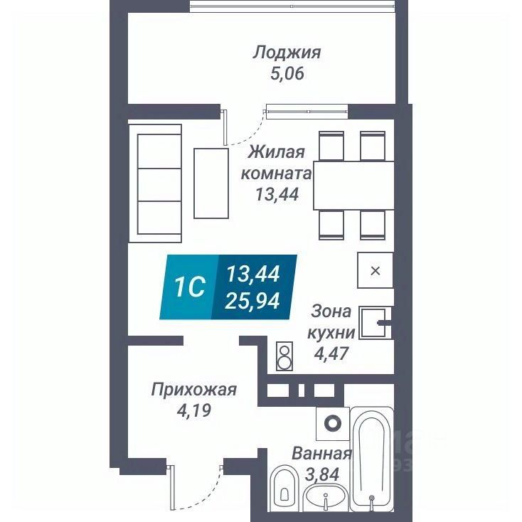 Студия, 25,9 м², 10/25 этаж