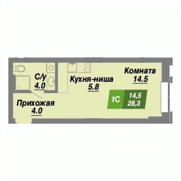 Студия, 28,3 м², 2/23 этаж