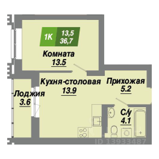 1-комн.кв., 36,7 м², 3/23 этаж