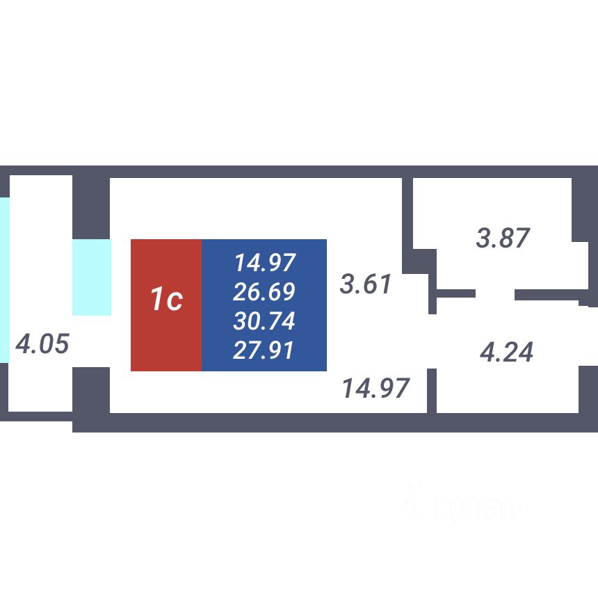 Студия, 26,7 м², 18/25 этаж