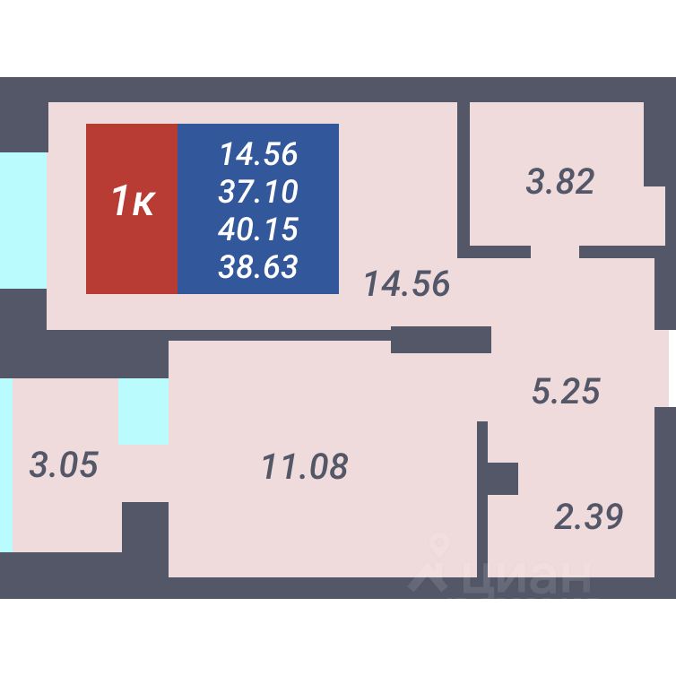 1-комн.кв., 37,1 м², 2/25 этаж