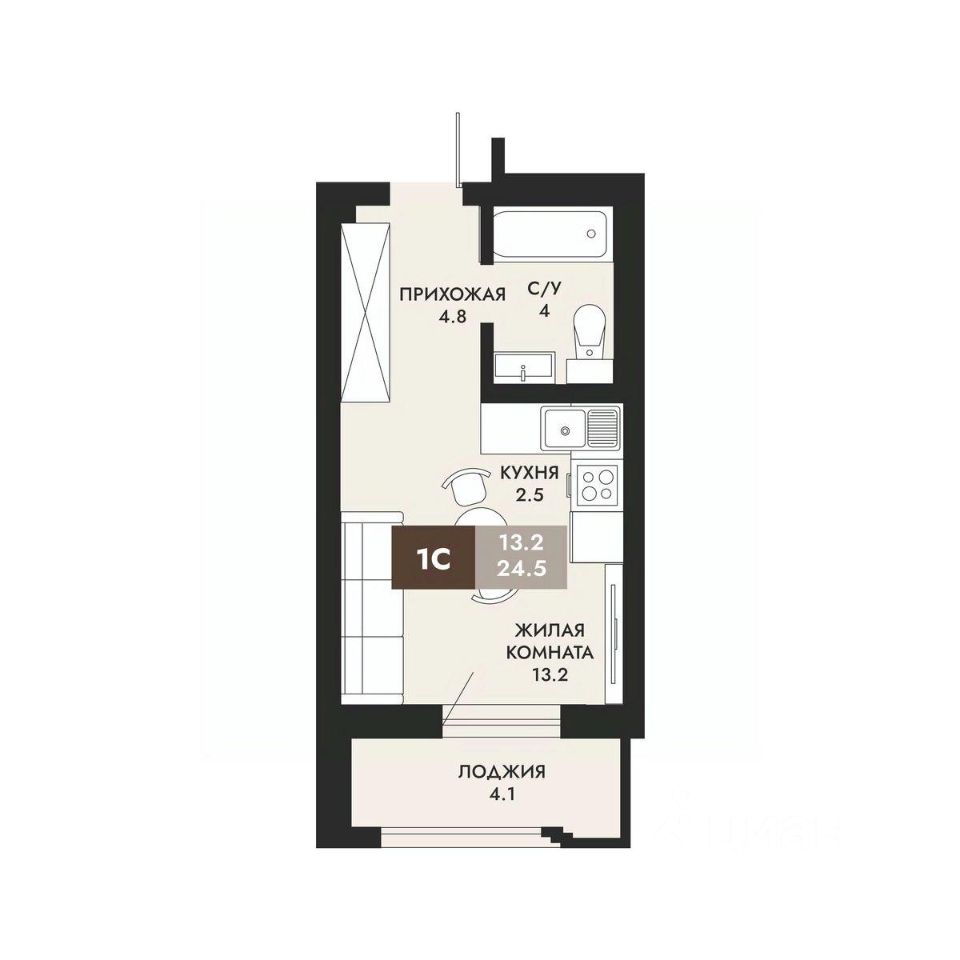 1-комн.кв., 24,5 м², 9/22 этаж