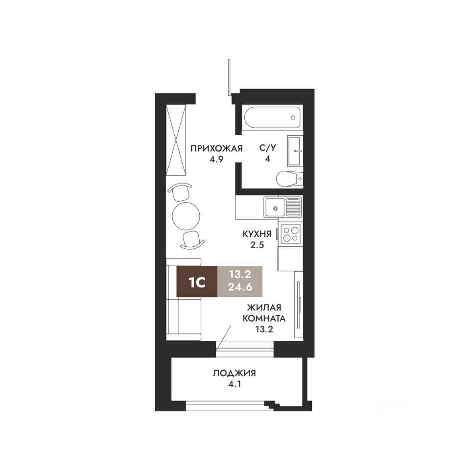 1-комн.кв., 24,6 м², 11/23 этаж
