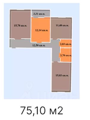 3-комн.кв., 75,1 м², 2/16 этаж