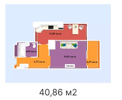 1-комн.кв., 40,9 м², 5/16 этаж