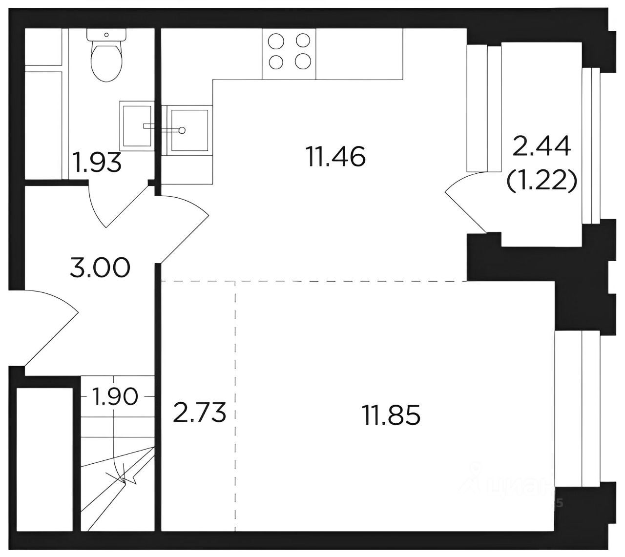 Планировка этой квартиры по данным Циан