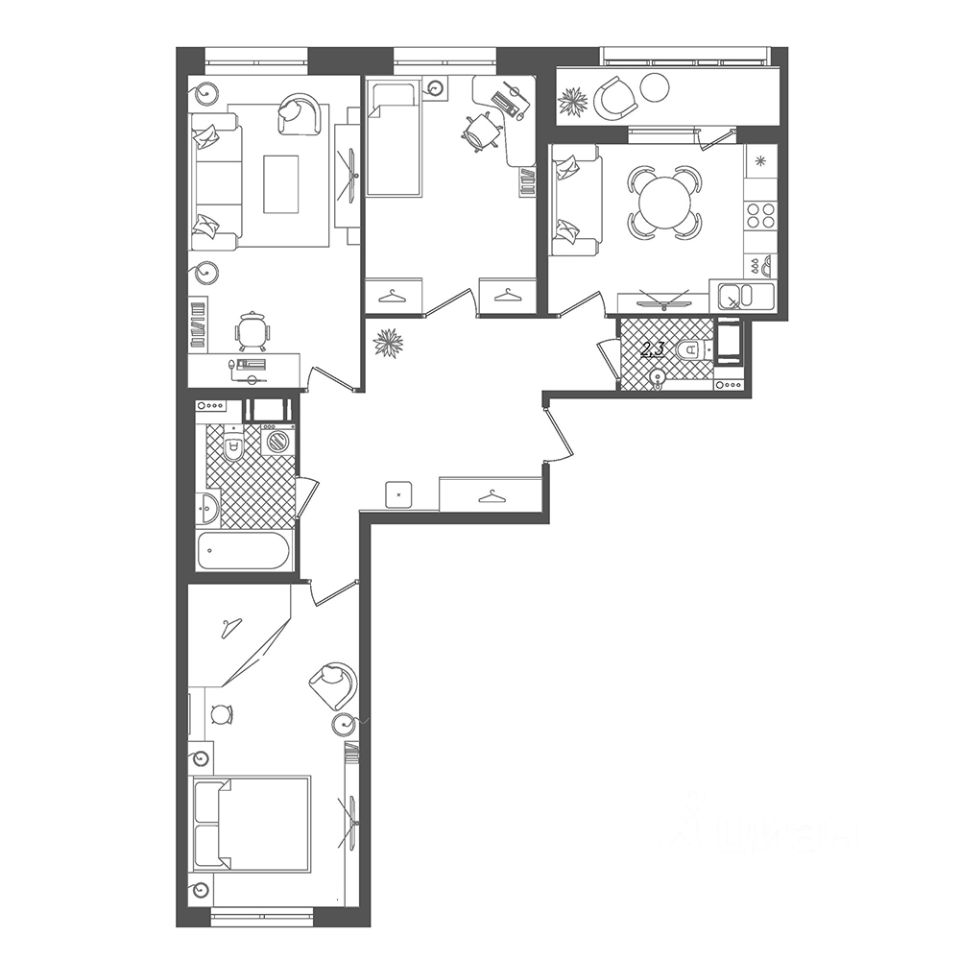 Планировка этой квартиры по данным Циан