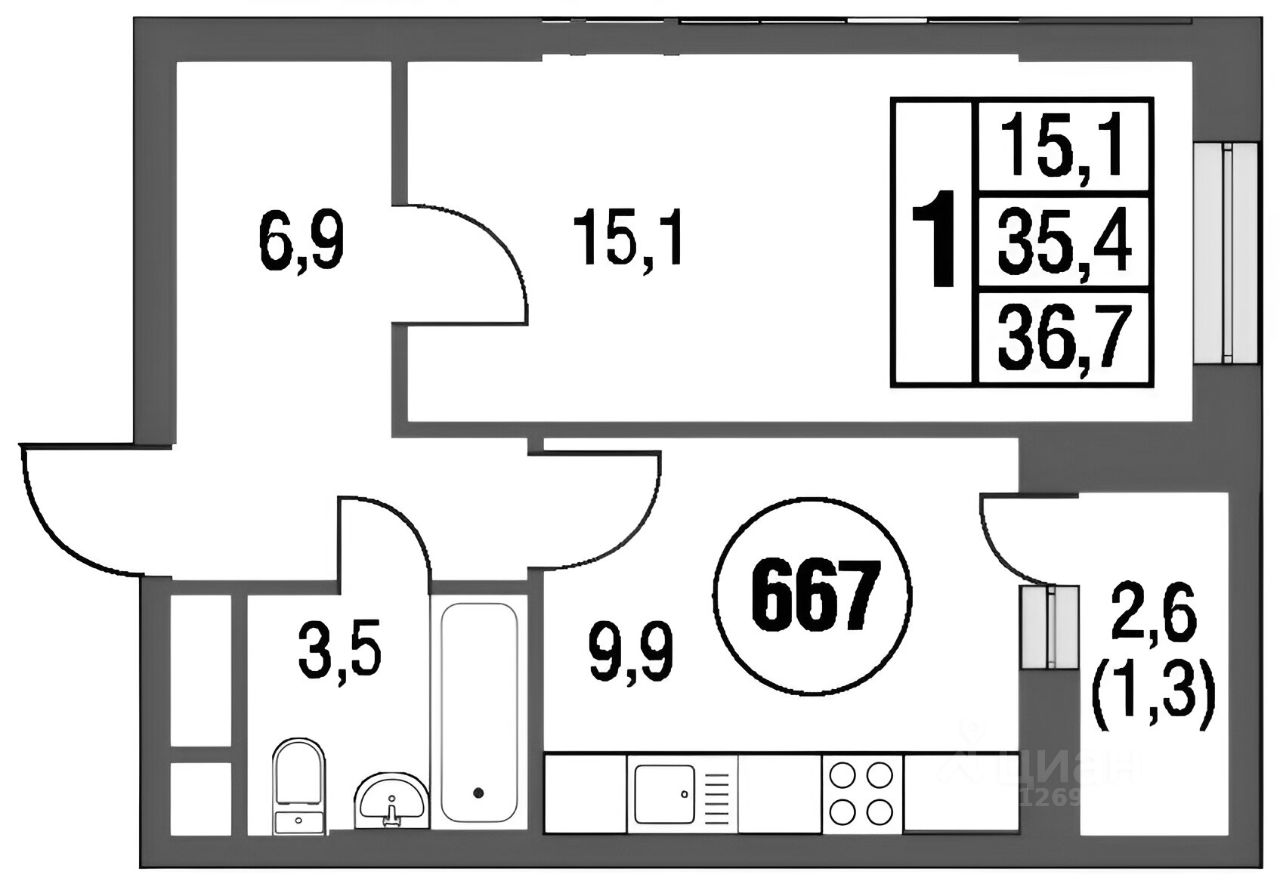 Планировка этой квартиры по данным Циан