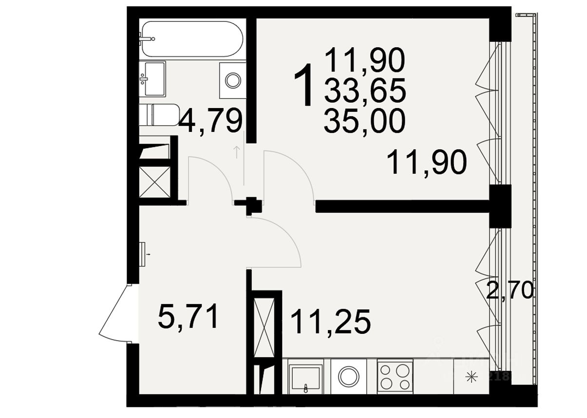 1-комн.кв., 35 м², 2/26 этаж