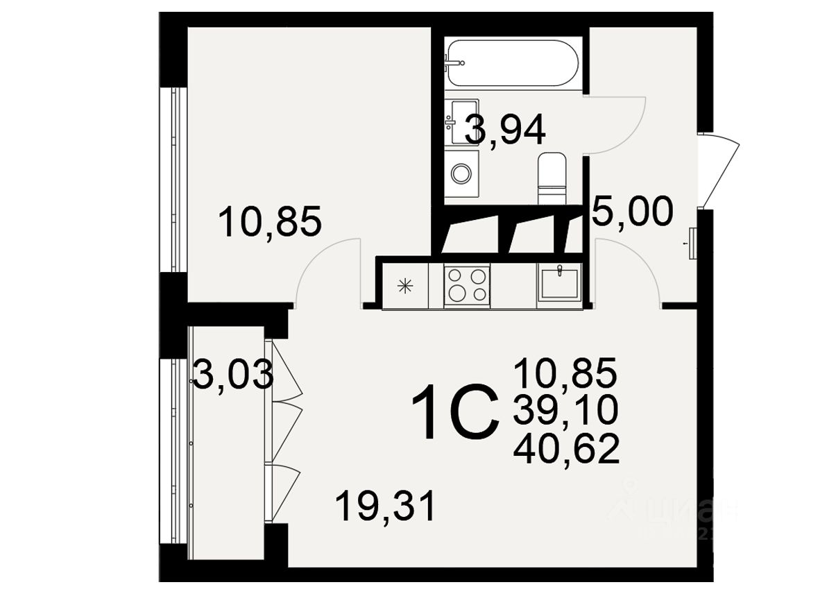 1-комн.кв., 40,6 м², 5/26 этаж