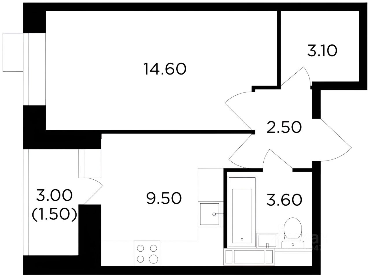 Планировка этой квартиры по данным Циан