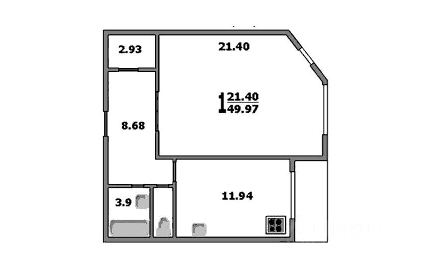 Планировка этой квартиры по данным Циан