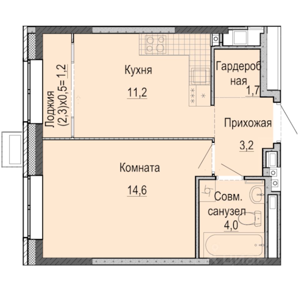 1-комн.кв., 35,9 м², 23/25 этаж