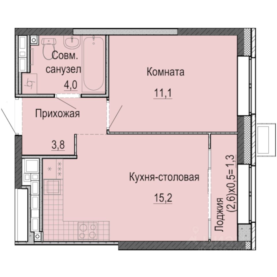 1-комн.кв., 35,1 м², 24/25 этаж