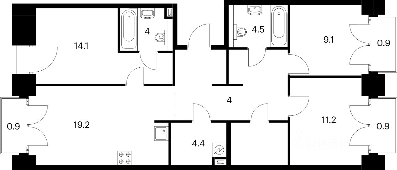3-комн.кв., 87,2 м², 3/7 этаж