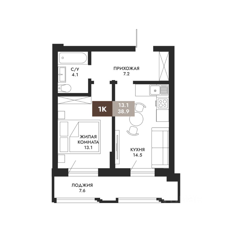 1-комн.кв., 38,9 м², 18/23 этаж