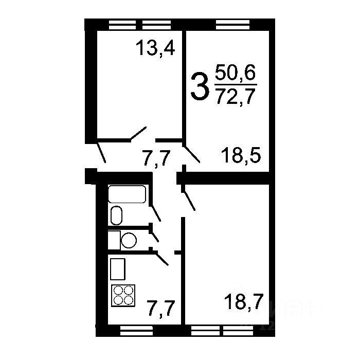 Планировка этой квартиры по данным Циан
