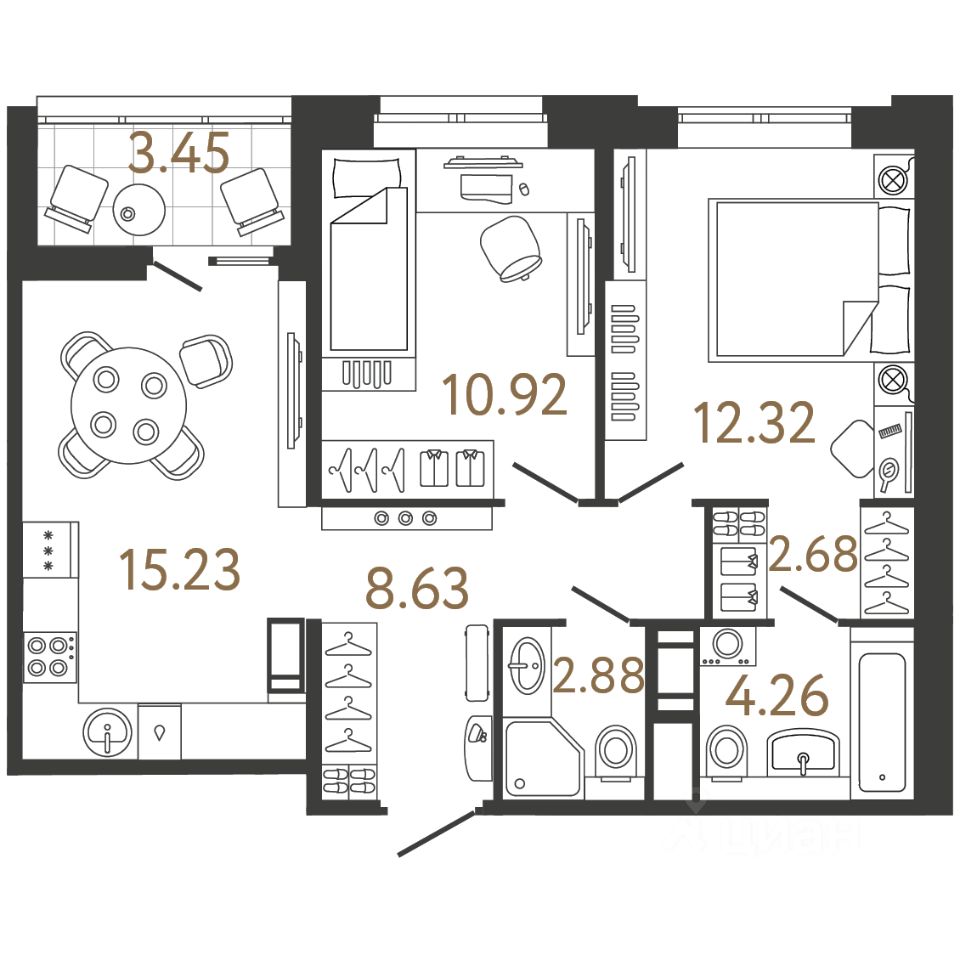 2-комн.кв., 56,9 м², 11/17 этаж