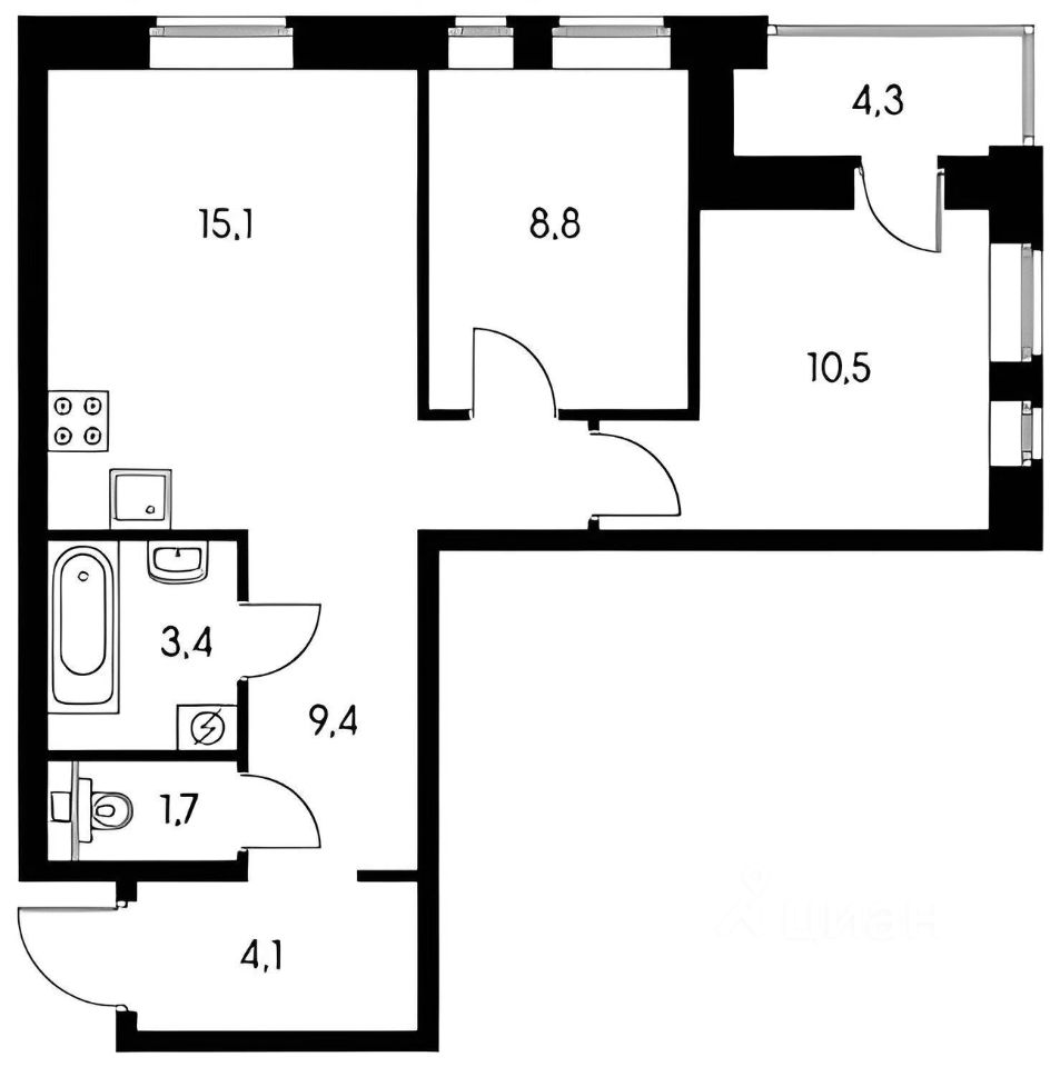 Планировка этой квартиры по данным Циан