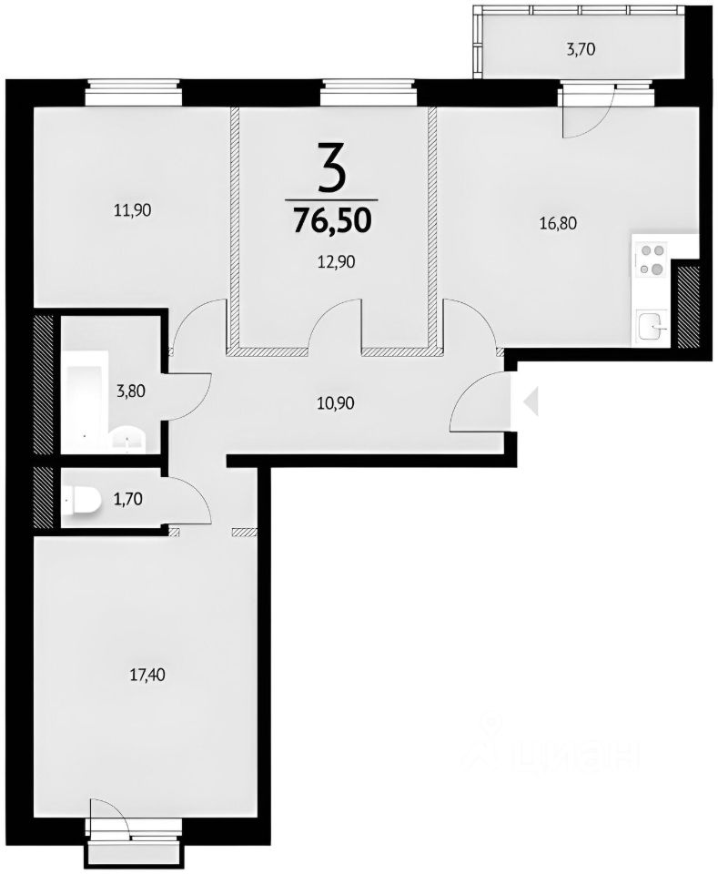 Планировка этой квартиры по данным Циан