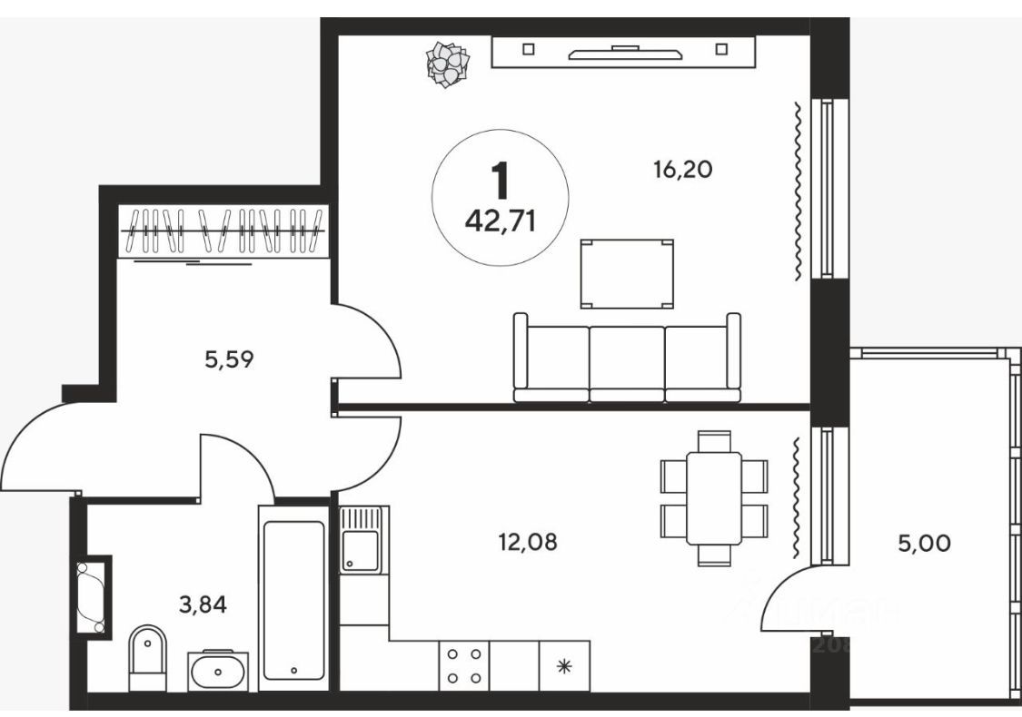 Планировка этой квартиры по данным Циан