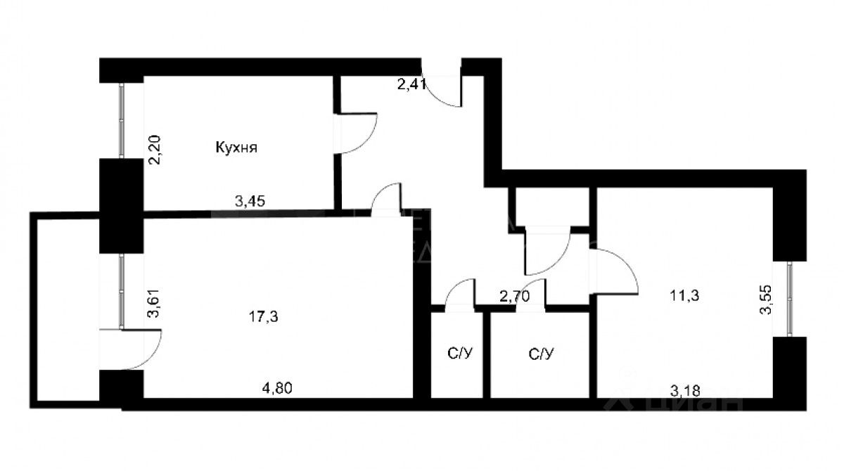 Планировка этой квартиры по данным Циан