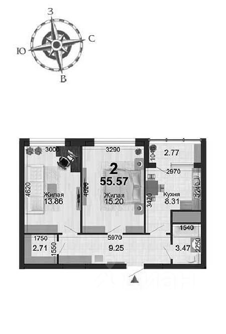 Планировка этой квартиры по данным Циан